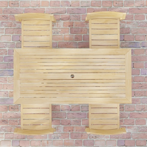 70610 Nevis Horizon Teak Wood 5 pc Dining Set on brick patio in aerial view 
