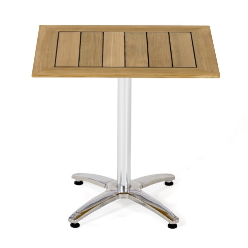 70669 Vogue teak and stainless steel pub table angled side view on white background 