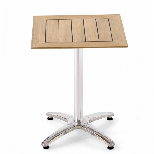 70697 Vogue teak and stainless steel 30 inch square dining table side view on white background