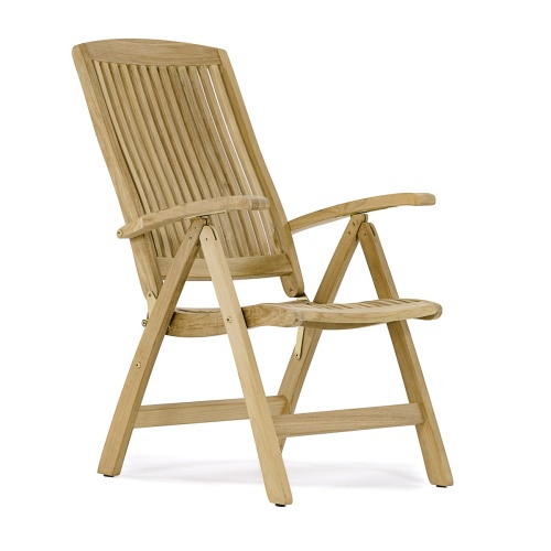 12569S Barbuda Teak Recliner Armchair in angled side view on white background
