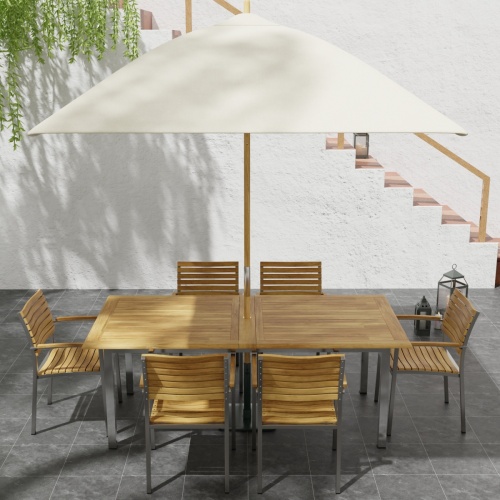 70756 Vogue 7 pc Dining Set with All Armchairs aerial side view on tiled patio with stairs in background