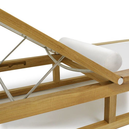 70780 Maya teak Sling Lounger Set closeup view of reclining mechanism on white background