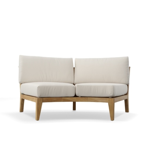 70881 Kafelonia Lounge 7 pc Set  in side view of 6 Sofa Sectional Benches and Agora Fire Table in center of set on white background
