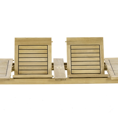 70882 Maya Laguna teak extension table closeup view of double butterfly leaf extensions folded up on white background