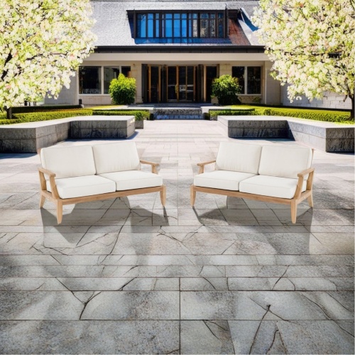 70914 Laguna 57.5 inch Love Seat Set with cushions showing 2 Laguna Loveseats in angled front view on white background