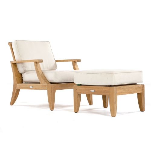 12152 laguna teak chair and ottoman with cushions side angle view on white background