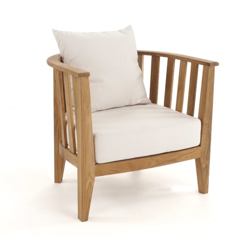  12170dp Kafelonia teak lounge set in marine gloss finish on boat deck in ocean with American flag on the stern 