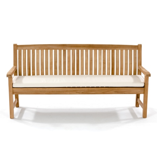 13883 Veranda 6 foot long Teak Bench front view with canvas color optional cushion on seat  on white background