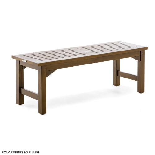 13940 Veranda 4 foot Teak Backless Bench side angled view on grass area with trees & shrubs in background