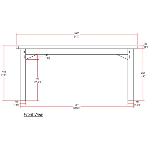 13943 Veranda 42 inch long Backless Bench autocad on white background
