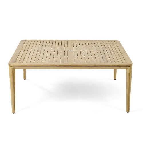 15075 Veranda 6 foot Square table Dining Set aerial top view on wood deck with optional canvas color cushions on chairs