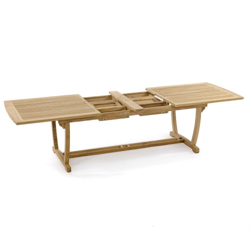15585 Veranda Teak Table angled view leaves folded in table extended position on white background