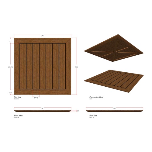 15968 Vogue 36 inch Square Table Top autocad on white background