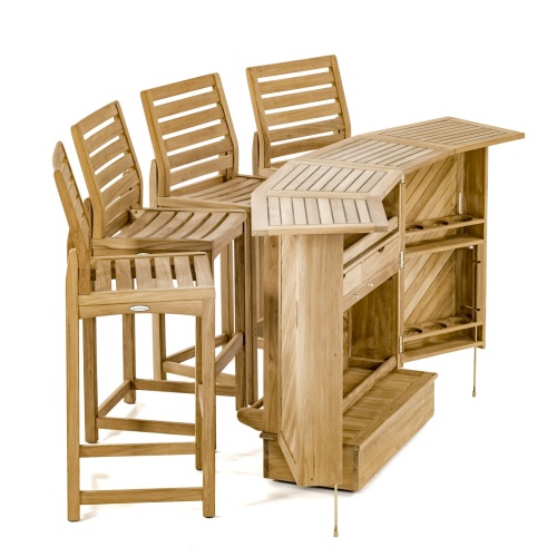 17112 Somerset teak bar set opened side view on white background