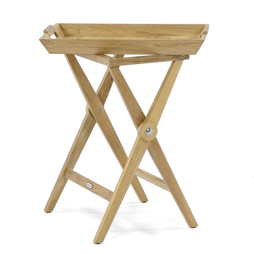 17440 folding teak tray table angled view on white background
