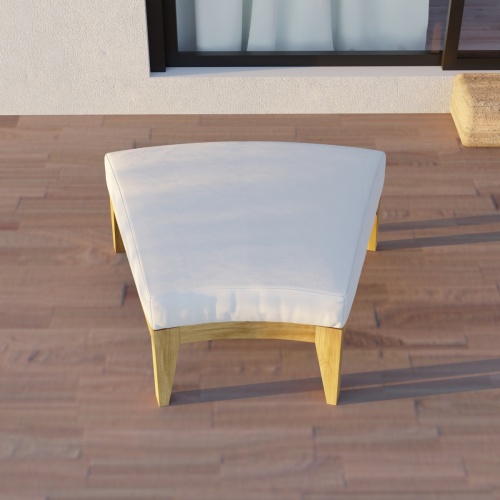 18068DP Kafelonia 1 seater Backless Bench on wood patio in angled side view next to a glass door of house in background