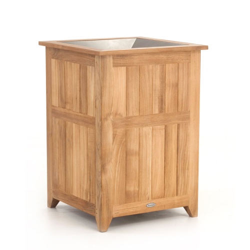 18165hm Palazzo Roman Numeral One teak Hamper side angle view on white background