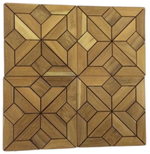 18171 Fez Teak Tiles showing one carton of 4 tiles measuring 4 square feet in arabesque style design on a white background