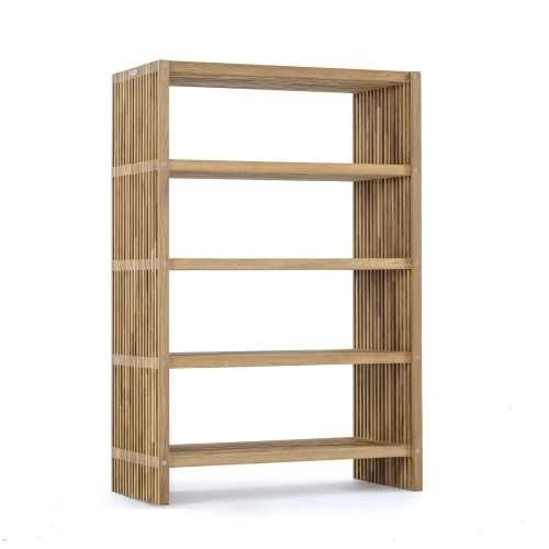 18221 Teak Storage Shelf 48 inch height angled view on white background angled view on white background