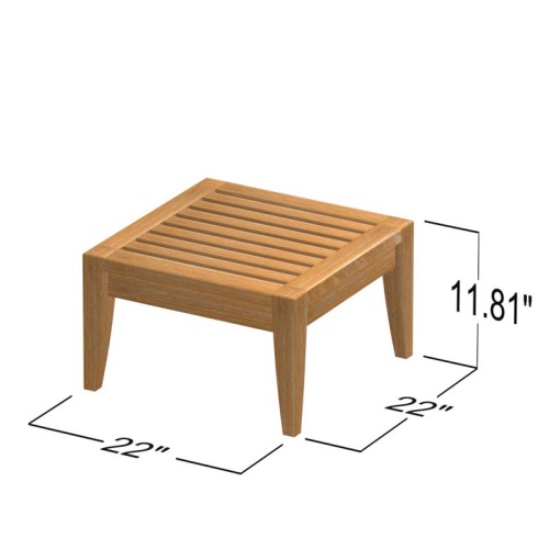 18652 Laguna Ottoman teak frame in angled side view on white background