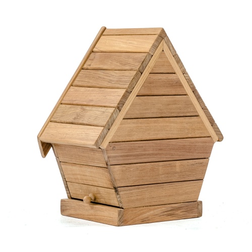 19003 teak bird house rear side view on white background