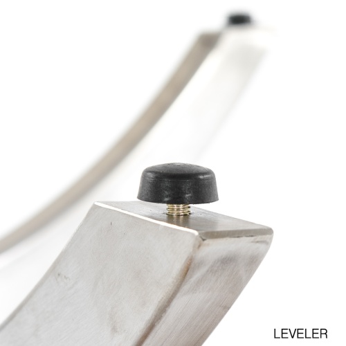 25313 Vogue Square Teak and Stainless Steel Table bottom leg showing leveler on white background