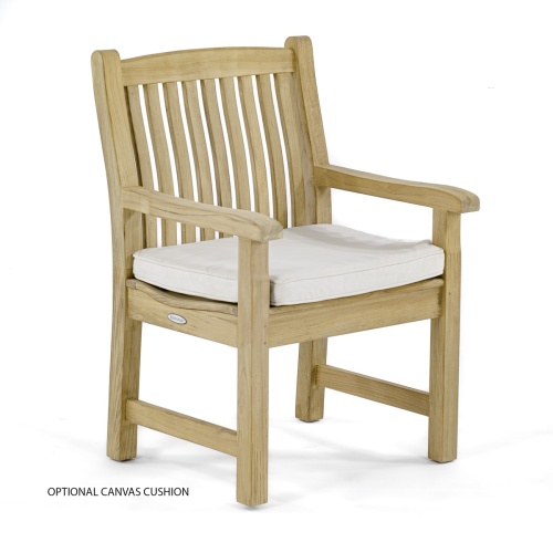 12218 Veranda Teak Armchair with optional canvas colored seat cushions right side angled front view on white background