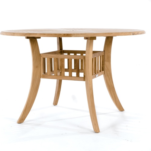 70045 Hyatt Recliner round 48 inch diameter teak dining table side profile view on white background
