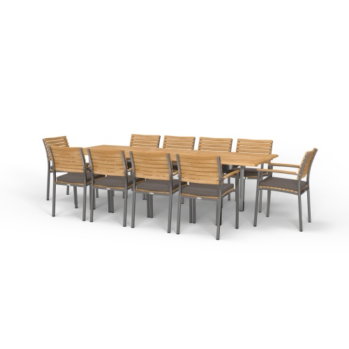 70055 Vogue 11 piece Dining Set with Vogue Rectangular Table and 10 Dining Armchairs with optional seat cushions in side view on white background 