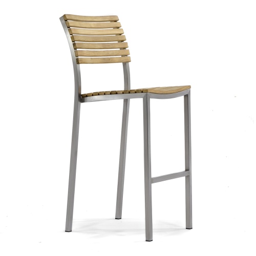 70076 Vogue teak and stainless steel barstool side angled on white background