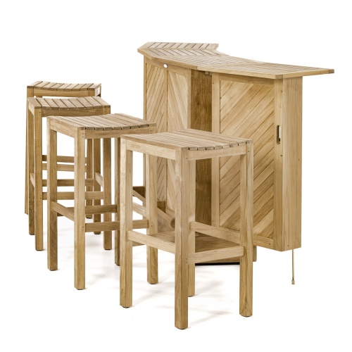 70084 somerset teak five piece bar set fully opened front view on white background