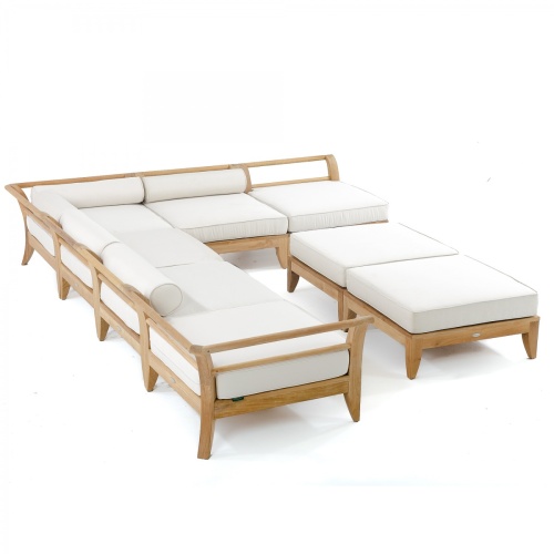70101 Aman Dais 8 pc Daybed showing 2 corner sectionals and 4 end sectionals and 2 ottomans with cushions aerial angled on white background