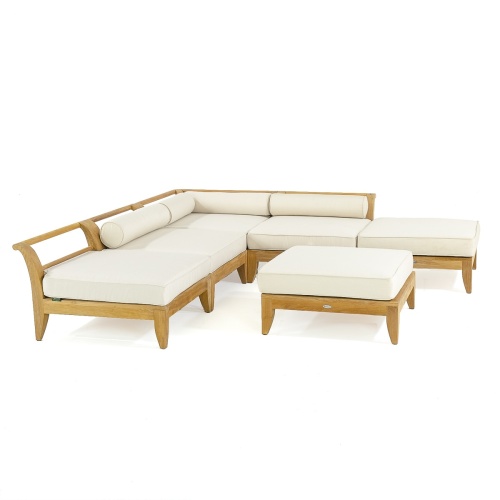 70121 Aman Dais 6 piece teak Sectional Set in angled view of the sectional back on a white background