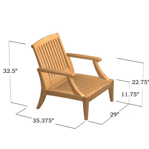 12152DP Laguna Teak Lounge Chair with cushions side angled view on white background