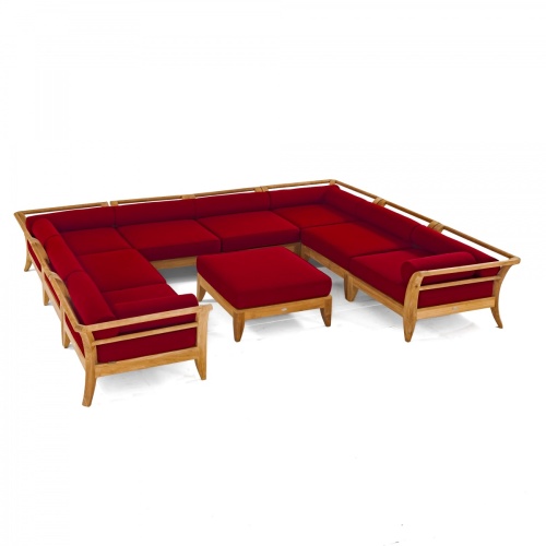 70282 Aman Dais 9 pc teak Daybed Sectional Set with bolsters and cushions side angle view on a white background