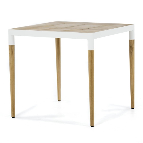 25026 Bloom teak and powder coated aluminum 32 inch Square Dining Table side angled view on white background