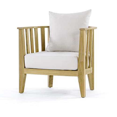 12170 Kafelonia teak Club Chair with cushions front angled on white background
