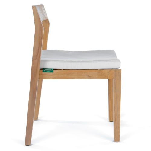 70457 Horizon 11 pc Teak Dining Set of Horizon Rectangular Teak DIning Table and 2 Teak Dining Armchairs and 8 Teak Side Chairs in side profile view on white background