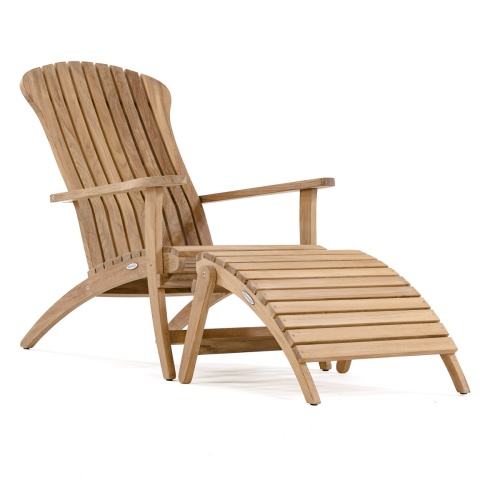 70509 Adirondack teak chair and foot stool set front angled closeup view on white background