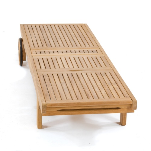 70510 Somerset teak chaise frame angled end view showing back rest and knee area flat on white background
