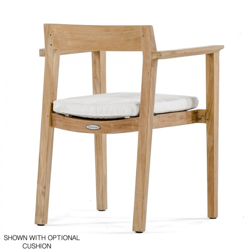 70531 Horizon Pyramid 5 piece Dining Set of a Pyramid Square Teak Table and 4 Horizon Dining Chairs with optional seat cushions in side profile view on white background 