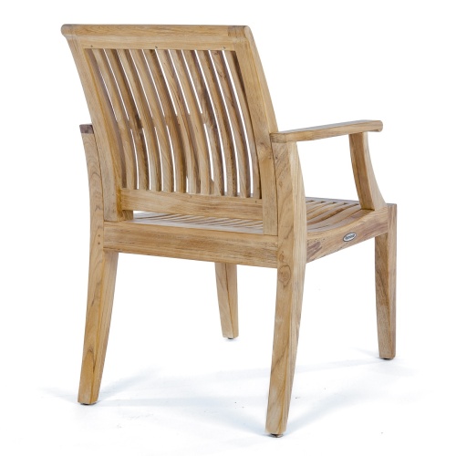 70544 Laguna Surf 5 pc Dining Set showing closeup view of Laguna Dining Armchair in angled side view on tiled patio with house in background