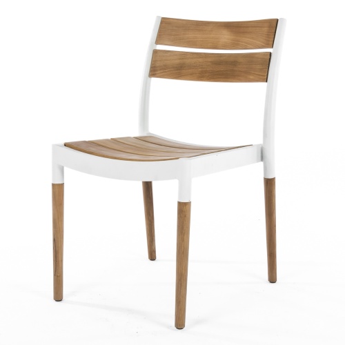 70556 Bloom teak and powder coated aluminum side chair front angled view on white background