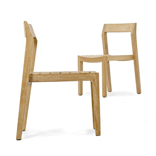 70588 Vogue Horizon teak side chair showing 2 chairs with one chair angled left side view in back and another chair side profile view in front on white background