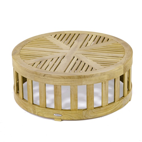 70873 Kafelonia teak 24 inch diameter round coffee table ottoman on white background