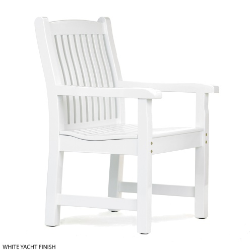 70891 Veranda Teak Dining Armchair facing right with white poly finish on white background 