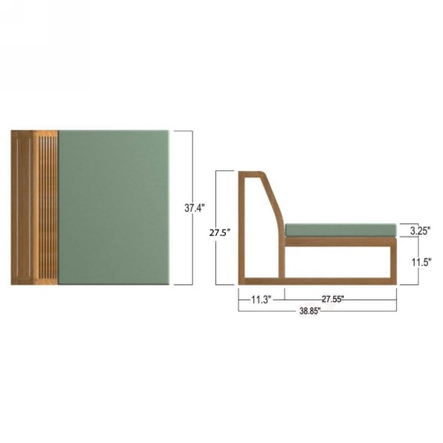 11800 maya deep seating slipper chair teak frame with cushion autocad of top and side on a white background