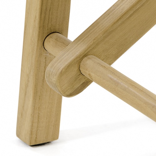 12568f Barbuda teak Directors Chair closeup right side leg on white background