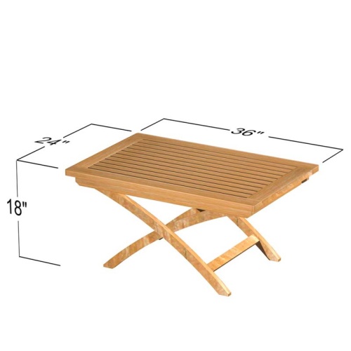 14745 barbuda folding teak coffee table closed view angled showing top on white background