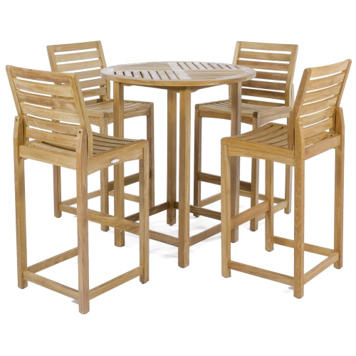 15334 Somerset Teak Round Bar Table with 4 Side Barstool on white background
